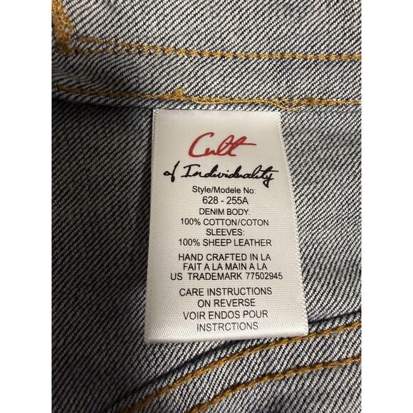 Cult of Individuality Denim Jacket Mens 2XL Leather Sleeves Trucker 628-255A - Picture 14 of 16